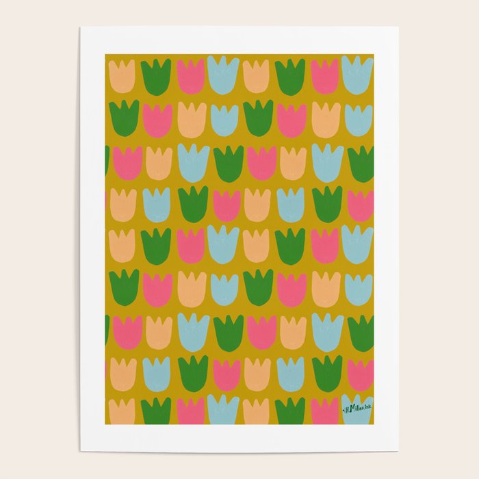 Rows of Tulips in Bloom in Yellow Ochre & Peach Poster Gallery Image 4