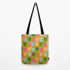 Rows of Tulips in Bloom in Yellow Ochre & Peach Tote Bag Gallery Image 2