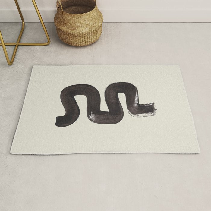 black & white minimalist abstract shapes patterns black ink painting Rug Gallery Image 1