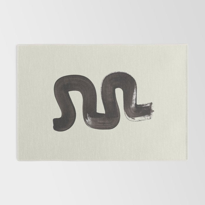 black & white minimalist abstract shapes patterns black ink painting Rug Gallery Image 2