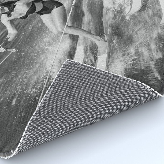 WaterSkiing Witches, Halloween, Black and White Vintage Art Rug Gallery Image 4