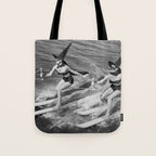 WaterSkiing Witches, Halloween, Black and White Vintage Art Tote Bag Gallery Image 1
