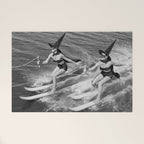 WaterSkiing Witches, Halloween, Black and White Vintage Art Welcome Mat Gallery Image 1