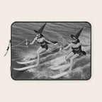 WaterSkiing Witches, Halloween, Black and White Vintage Art Laptop Sleeve Gallery Image 1