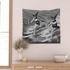 WaterSkiing Witches, Halloween, Black and White Vintage Art Wall Tapestry Gallery Image 2