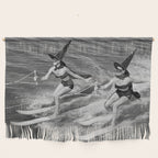 WaterSkiing Witches, Halloween, Black and White Vintage Art Wall Hanging Gallery Image 1
