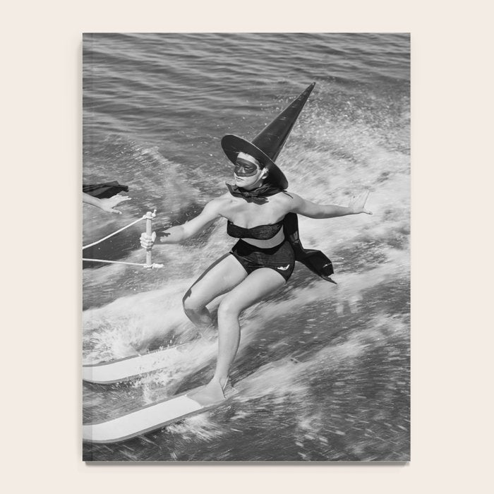 WaterSkiing Witches, Halloween, Black and White Vintage Art Notebook Gallery Image 4
