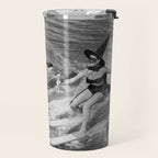 WaterSkiing Witches, Halloween, Black and White Vintage Art Travel Mug Gallery Image 2
