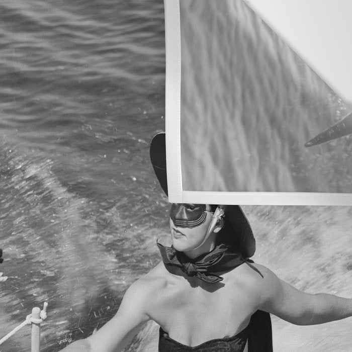 WaterSkiing Witches, Halloween, Black and White Vintage Art Wall Tapestry Gallery Image 3
