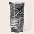 WaterSkiing Witches, Halloween, Black and White Vintage Art Travel Mug Gallery Image 3