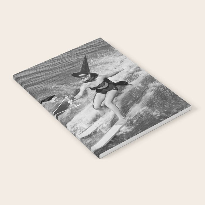 WaterSkiing Witches, Halloween, Black and White Vintage Art Notebook Gallery Image 1