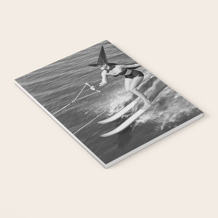 WaterSkiing Witches, Halloween, Black and White Vintage Art Notebook Gallery Image 3