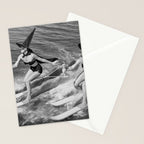 WaterSkiing Witches, Halloween, Black and White Vintage Art Stationery Card Gallery Image 2