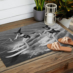 WaterSkiing Witches, Halloween, Black and White Vintage Art Outdoor Rug Gallery Image 2