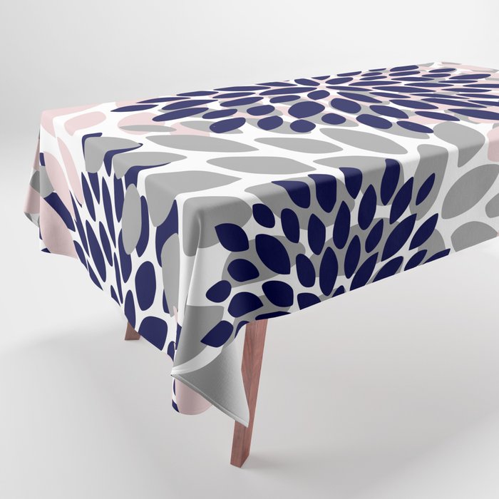 Abstract, Floral Prints, Navy Blue, Grey and Pink Tablecloth Gallery Image 1