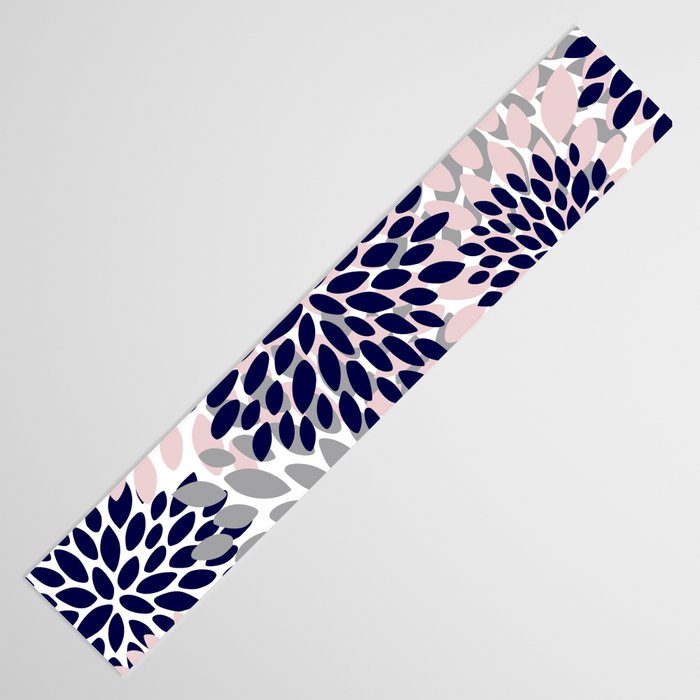 Abstract, Floral Prints, Navy Blue, Grey and Pink Table Runner Gallery Image 3