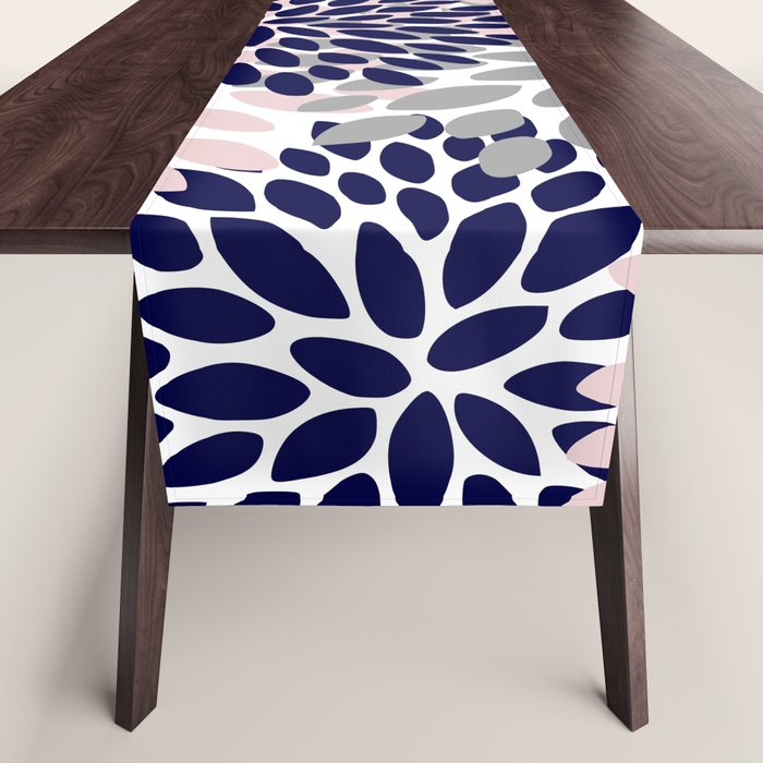 Abstract, Floral Prints, Navy Blue, Grey and Pink Table Runner Gallery Image 1