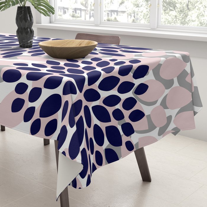 Abstract, Floral Prints, Navy Blue, Grey and Pink Tablecloth Gallery Image 3