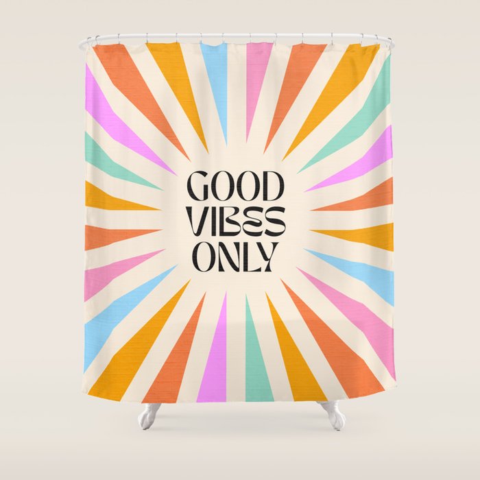 Good Vibes Only - Retro colourful Sunburst  Shower Curtain Gallery Image 1