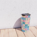 Retro Flowers Check Pattern XXIII Travel Mug Gallery Image 4