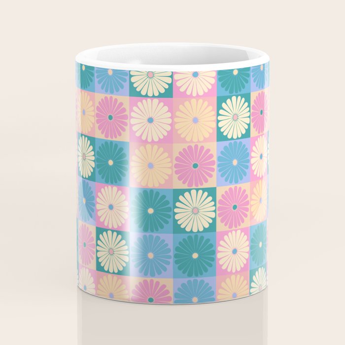 Retro Flowers Check Pattern XXIII Coffee Mug Gallery Image 4