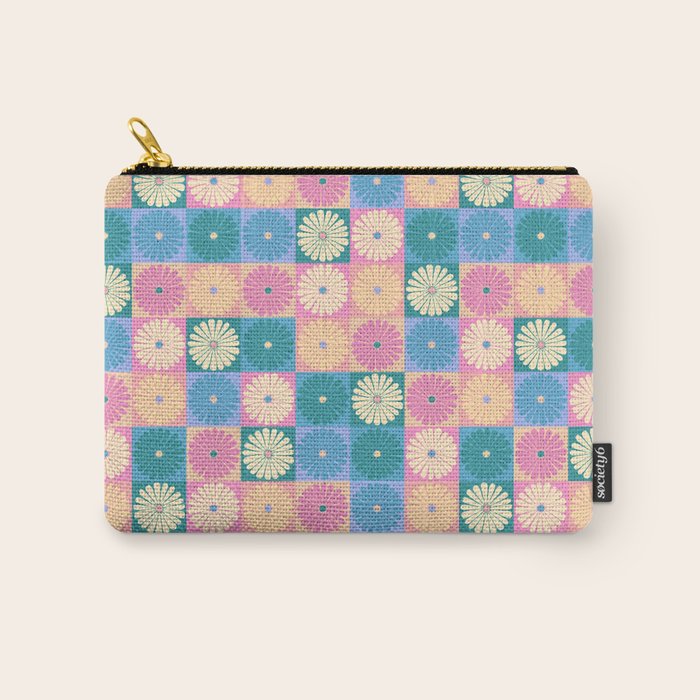 Retro Flowers Check Pattern XXIII Carry All Pouch Gallery Image 1