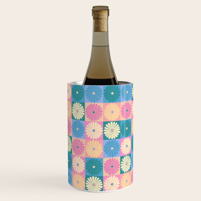 Retro Flowers Check Pattern XXIII Wine Chiller Gallery Image 3