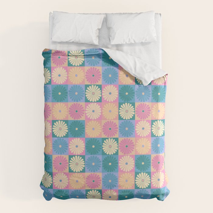 Retro Flowers Check Pattern XXIII Duvet Cover Gallery Image 6