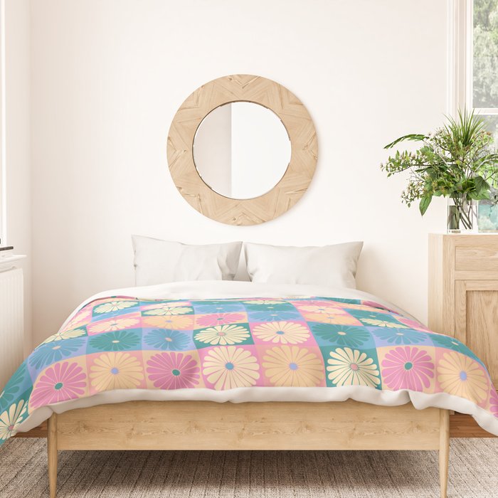 Retro Flowers Check Pattern XXIII Duvet Cover Gallery Image 3