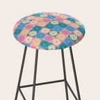 Retro Flowers Check Pattern XXIII Stool Gallery Image 2
