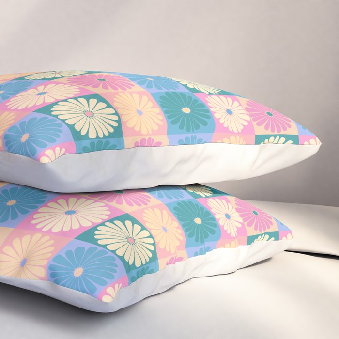 Retro Flowers Check Pattern XXIII Pillow Sham Gallery Image 3