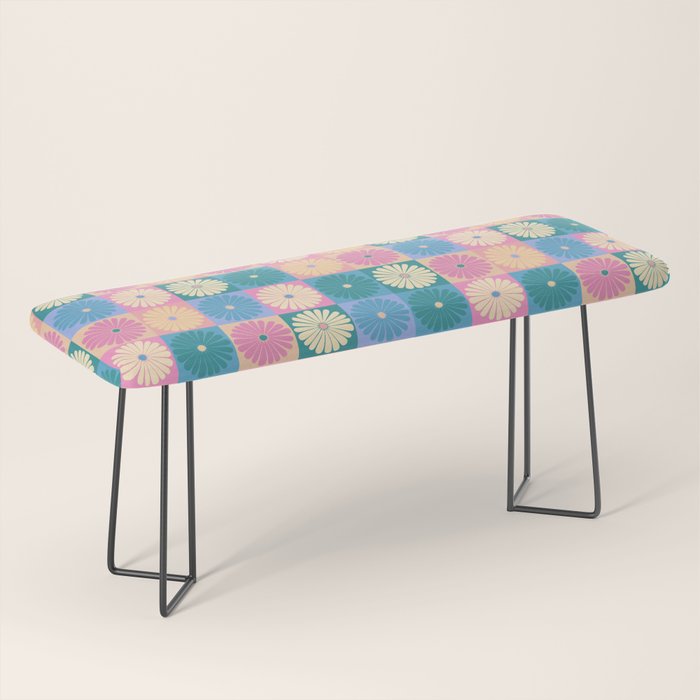 Retro Flowers Check Pattern XXIII Bench Gallery Image 1