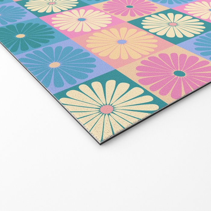 Retro Flowers Check Pattern XXIII Welcome Mat Gallery Image 2