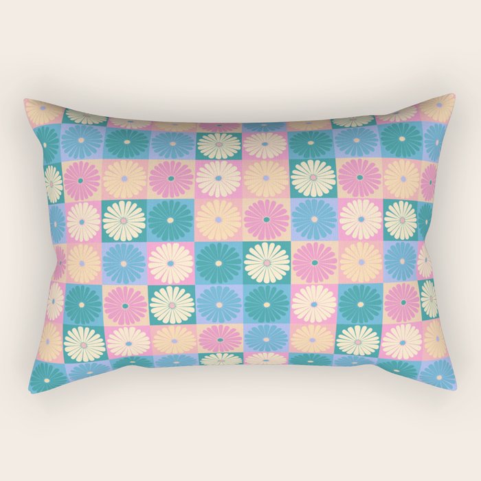 Retro Flowers Check Pattern XXIII Rectangular Pillow Gallery Image 1