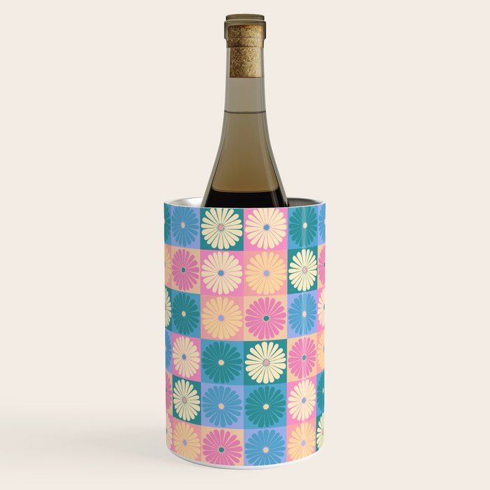 Retro Flowers Check Pattern XXIII Wine Chiller Gallery Image 1