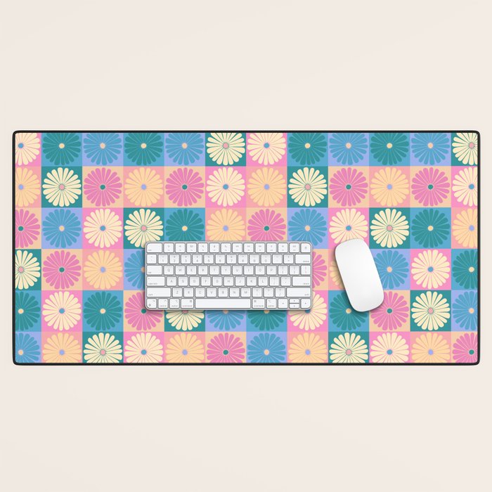 Retro Flowers Check Pattern XXIII Desk Mat Gallery Image 1
