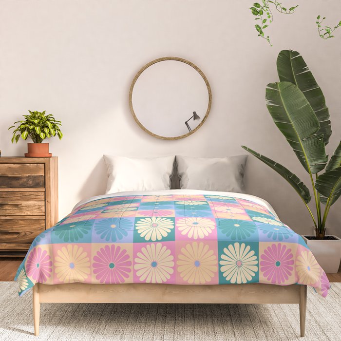 Retro Flowers Check Pattern XXIII Comforter Gallery Image 3