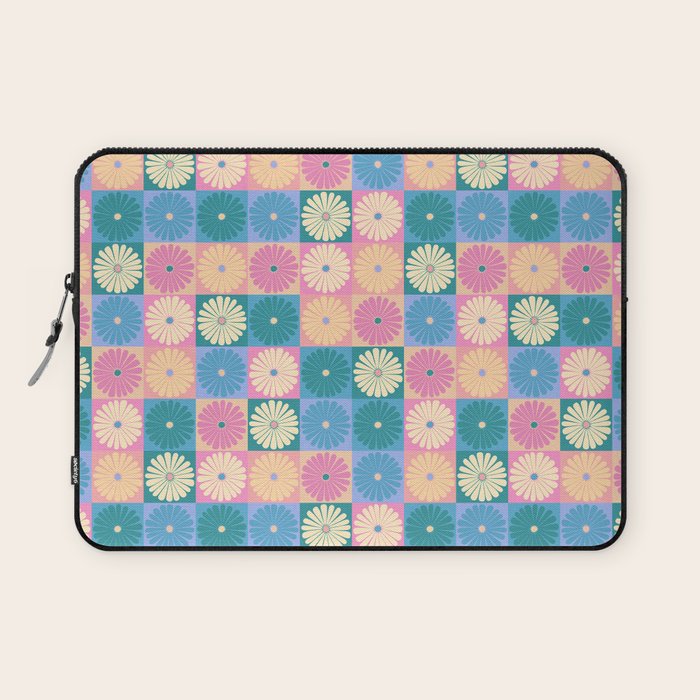 Retro Flowers Check Pattern XXIII Laptop Sleeve Gallery Image 1