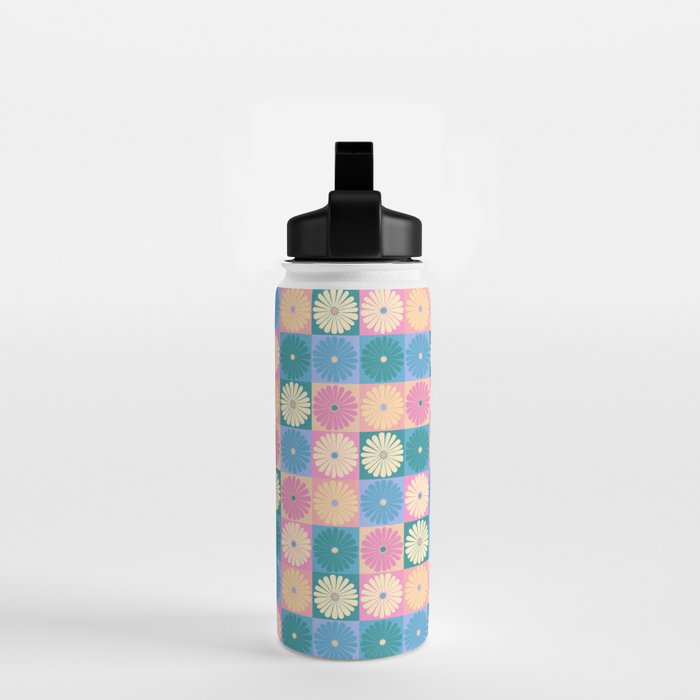 Retro Flowers Check Pattern XXIII Water Bottle Gallery Image 2