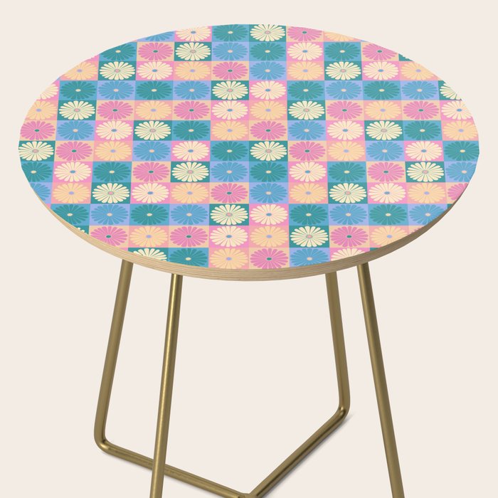 Retro Flowers Check Pattern XXIII Side Table Gallery Image 2
