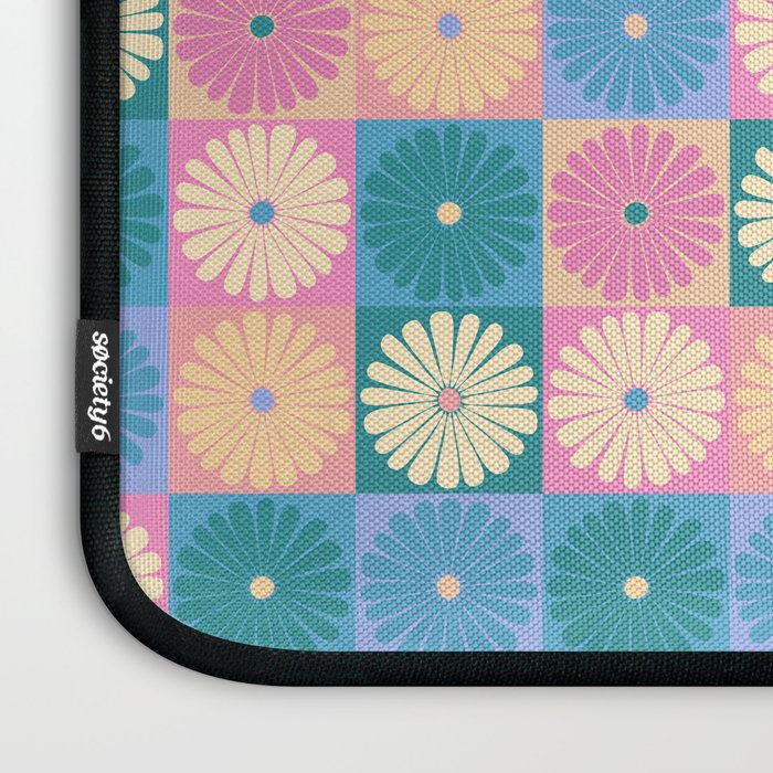 Retro Flowers Check Pattern XXIII Laptop Sleeve Gallery Image 3