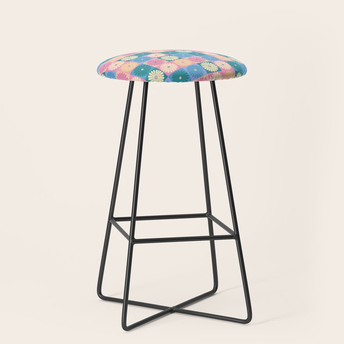 Retro Flowers Check Pattern XXIII Stool Gallery Image 1