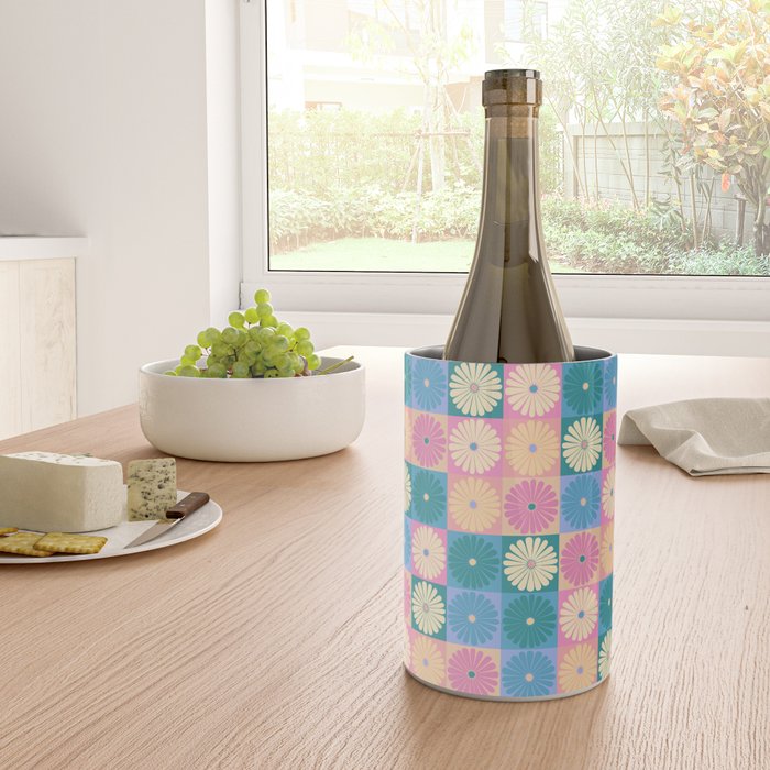 Retro Flowers Check Pattern XXIII Wine Chiller Gallery Image 4