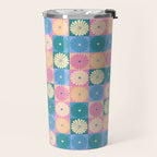 Retro Flowers Check Pattern XXIII Travel Mug Gallery Image 2
