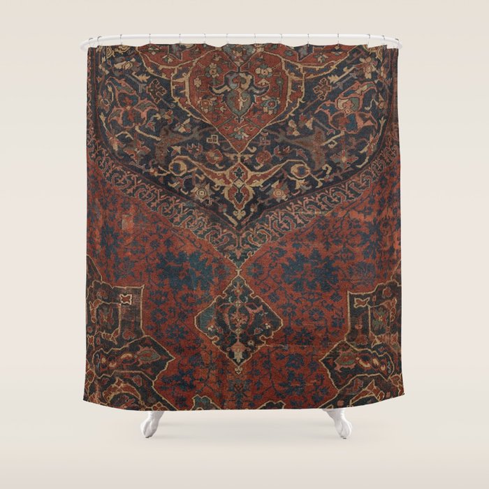 Boho Chic Dark VII // 17th Century Colorful Medallion Red Blue Green Brown Ornate Accent Rug Pattern Shower Curtain Gallery Image 1