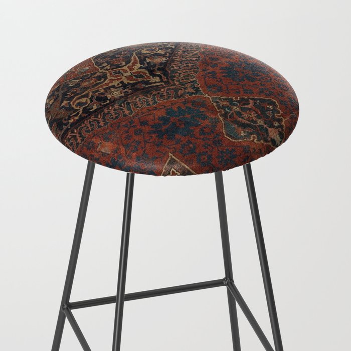 Boho Chic Dark VII // 17th Century Colorful Medallion Red Blue Green Brown Ornate Accent Rug Pattern Stool Gallery Image 2