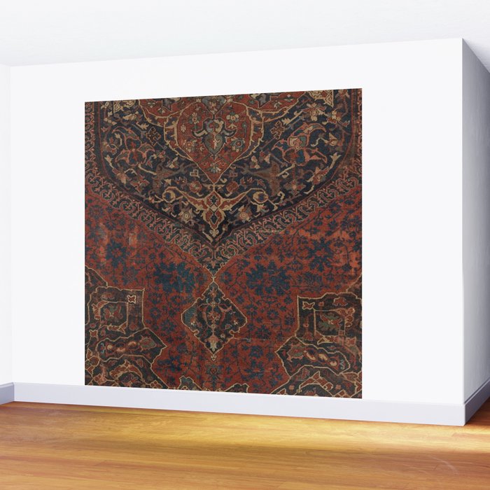 Boho Chic Dark VII // 17th Century Colorful Medallion Red Blue Green Brown Ornate Accent Rug Pattern Wall Mural Gallery Image 2