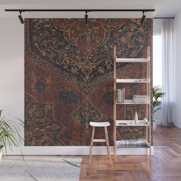 Boho Chic Dark VII // 17th Century Colorful Medallion Red Blue Green Brown Ornate Accent Rug Pattern Wall Mural Gallery Image 1