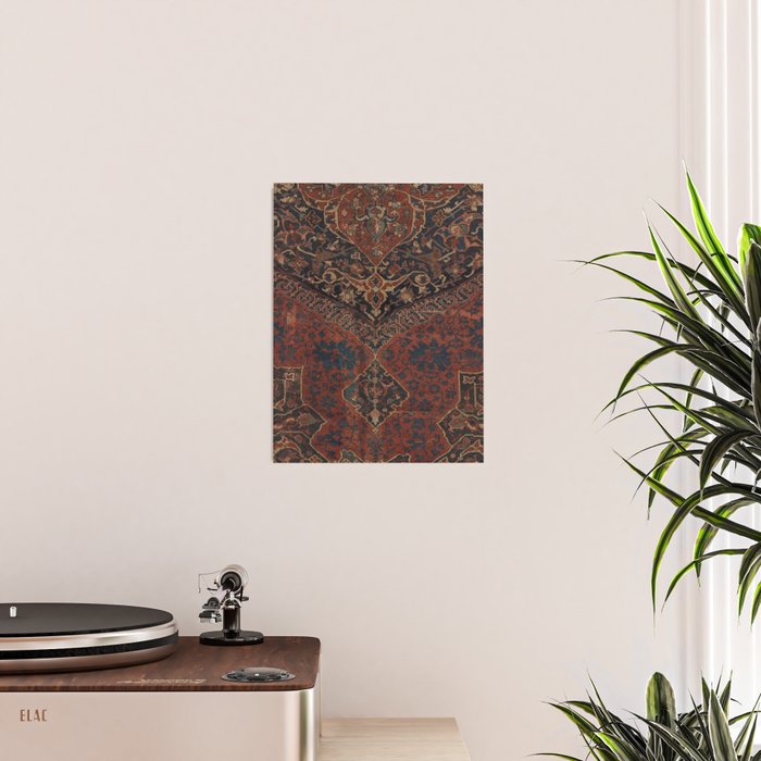 Boho Chic Dark VII // 17th Century Colorful Medallion Red Blue Green Brown Ornate Accent Rug Pattern Poster Gallery Image 2