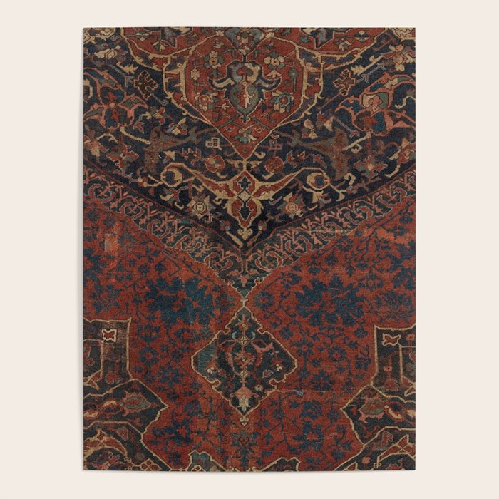 Boho Chic Dark VII // 17th Century Colorful Medallion Red Blue Green Brown Ornate Accent Rug Pattern Poster Gallery Image 4